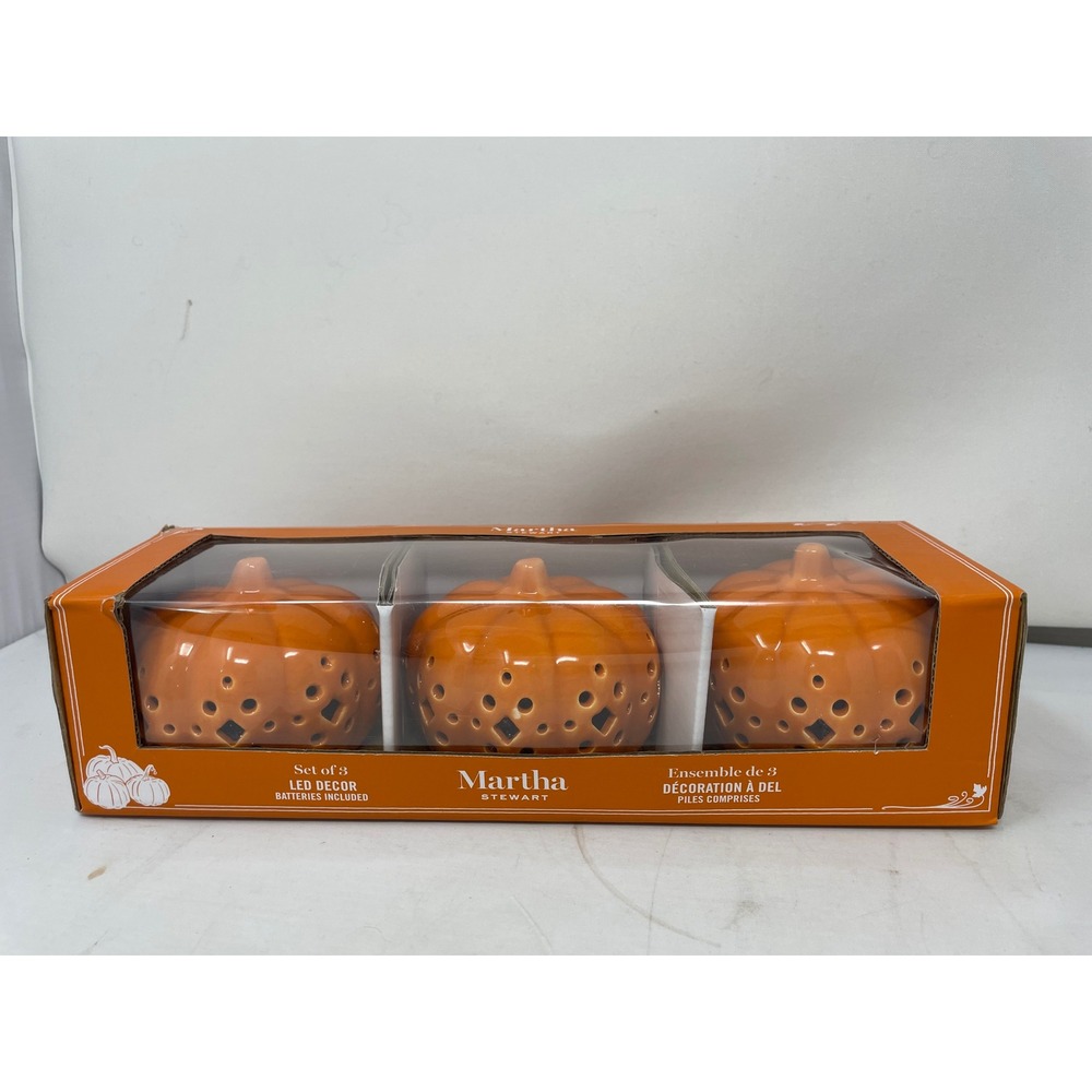 Martha Stewart Set of 3 LED Decor‎ Pumpkin Tealight Candle Holders Halloween